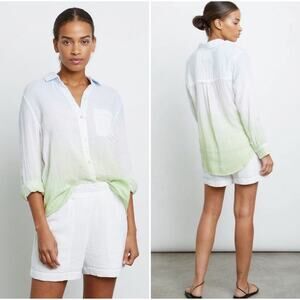 Rails Ellis Blue Mint Dip Dye Button Down Long Sleeve Chest Pocket Gauze Shirt